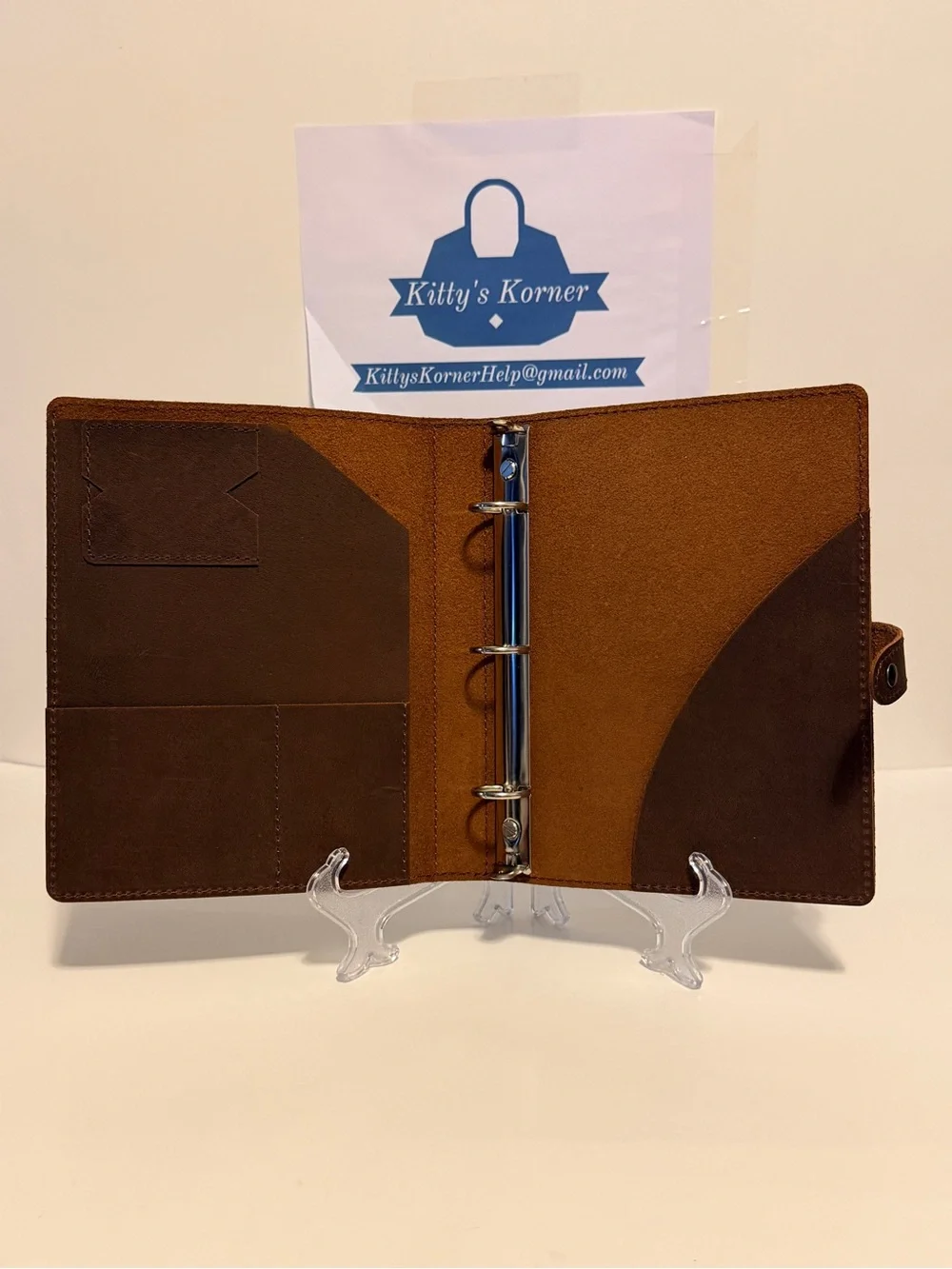 NWOT Fan & Ran Brown Leather Foilo/Journal 3 ring Binder/Case with Snap Closure